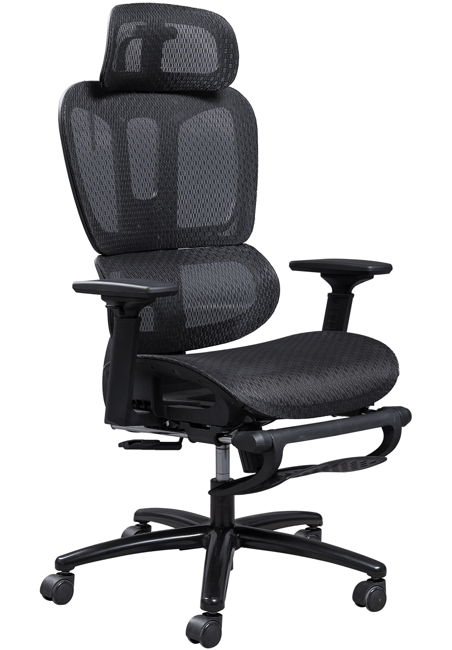 Silla de oficina ergonómica de malla, marco de plástico, silla de malla de diseño clásico, reposacabezas ajustable, silla de oficina con reposapiés details