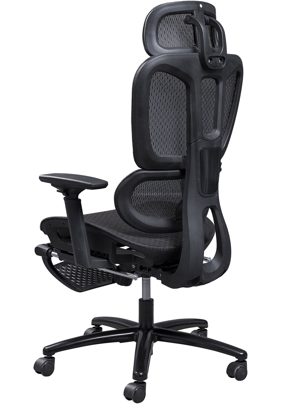 Silla de oficina ergonómica de malla, marco de plástico, silla de malla de diseño clásico, reposacabezas ajustable, silla de oficina con reposapiés details
