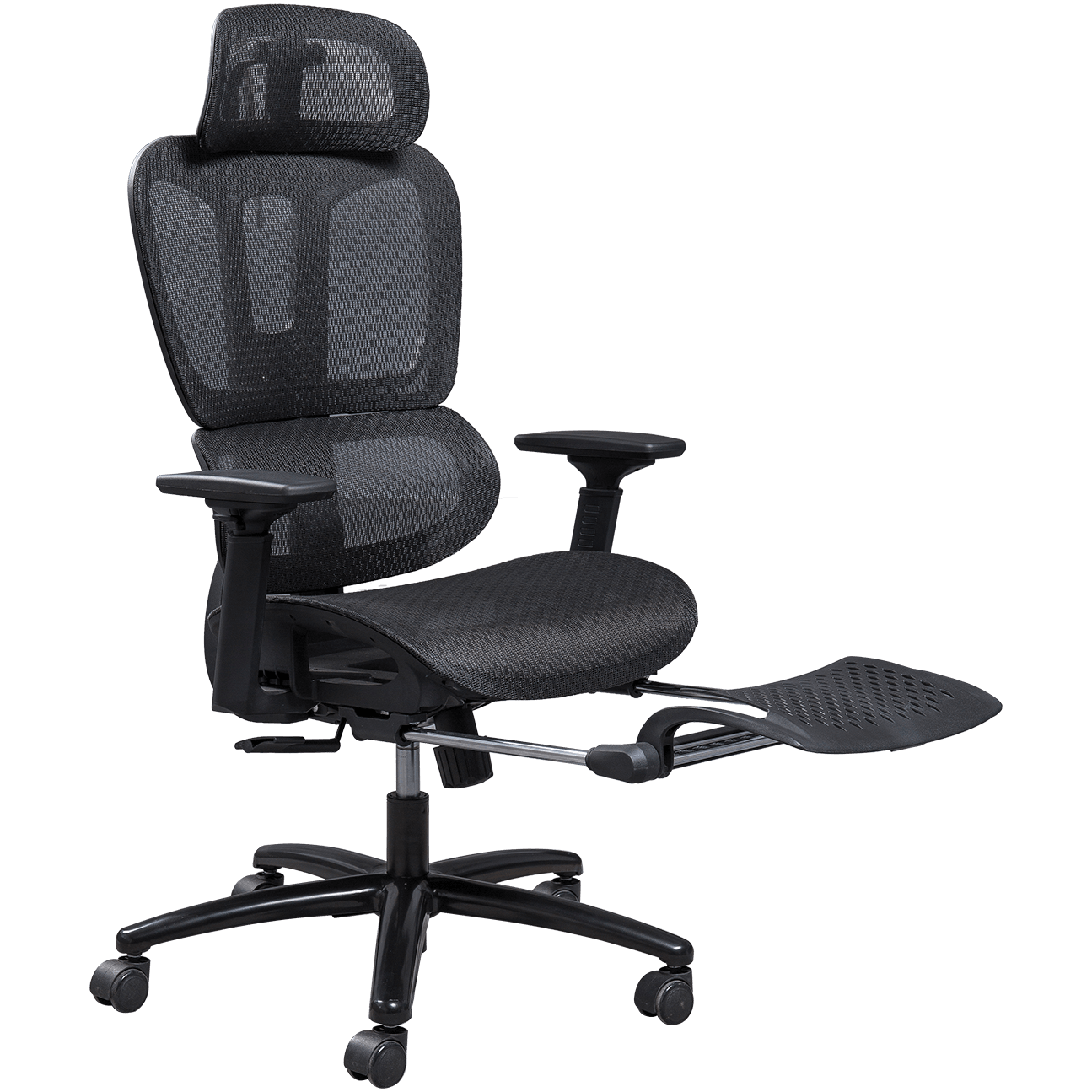 Silla de oficina ergonómica de malla, marco de plástico, silla de malla de diseño clásico, reposacabezas ajustable, silla de oficina con reposapiés details