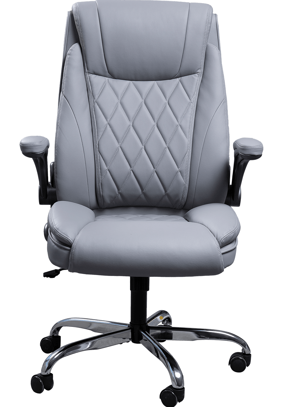 Silla ejecutiva de cuero gris con respaldo alto, cómoda y de lujo, giratoria, altura ajustable, ergonómica, para oficina