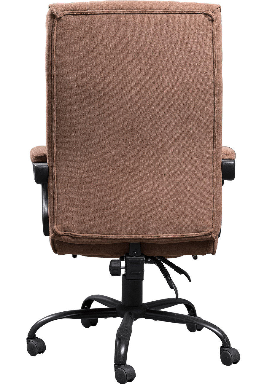 Silla ergonómica de oficina de tela de lino marrón con diseño de moda, reposabrazos de conexión de tela suave con reposapiés details