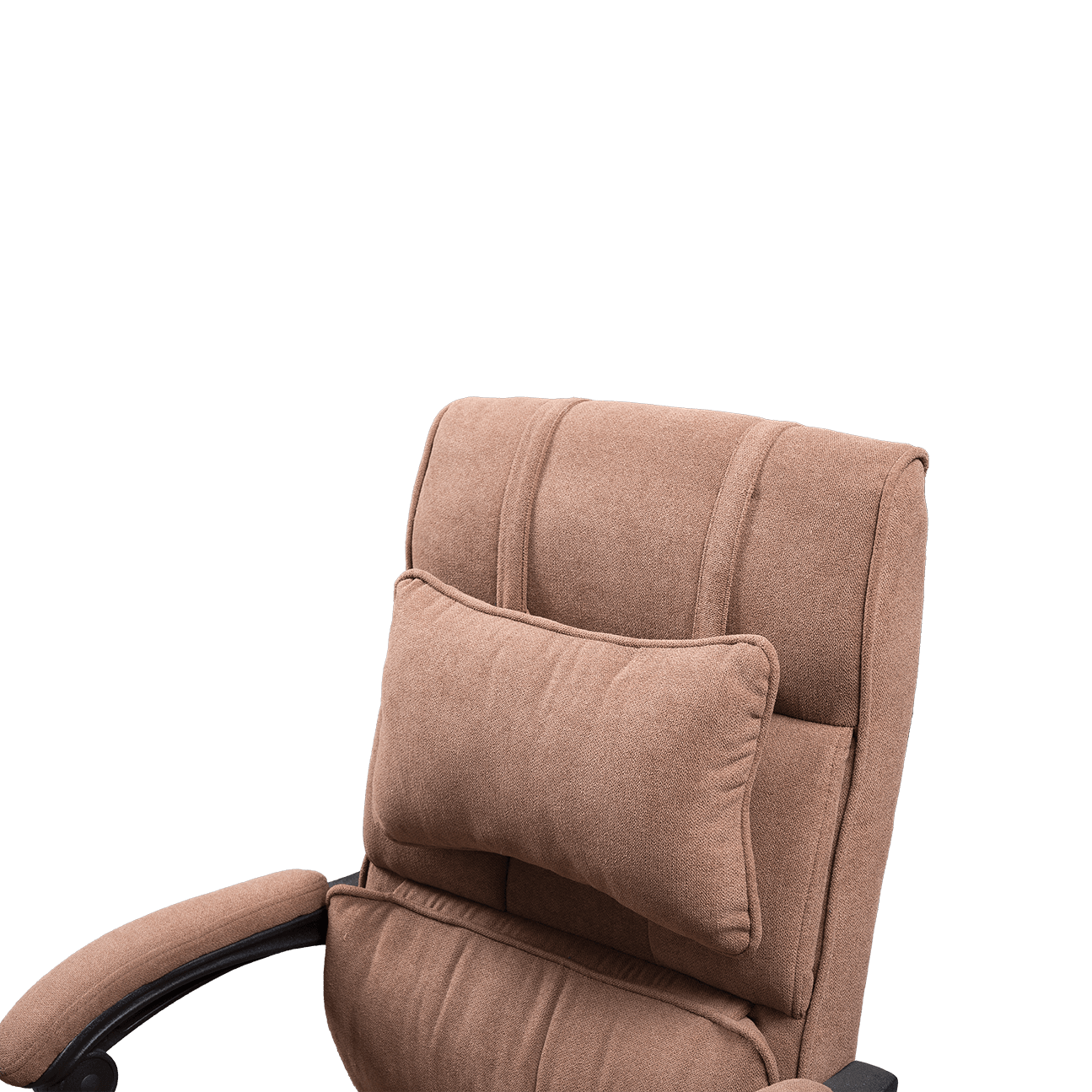 Silla ergonómica de oficina de tela de lino marrón con diseño de moda, reposabrazos de conexión de tela suave con reposapiés details